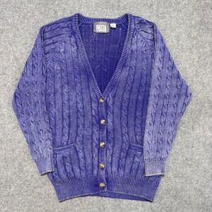 Vintage Pasta Purple Cable Knit Cardigan Sweater Ramie Cotton Blend Medium